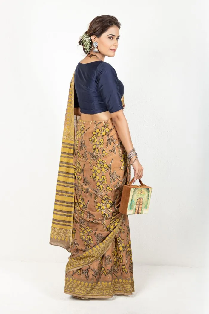 Mustard And Brown Saree