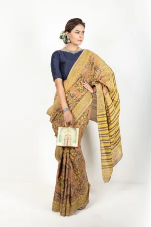 Mustard And Brown Saree