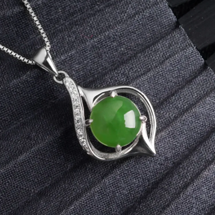 Natural Jade Pendant Nephrite Silver Zircon Pendant ZPT160