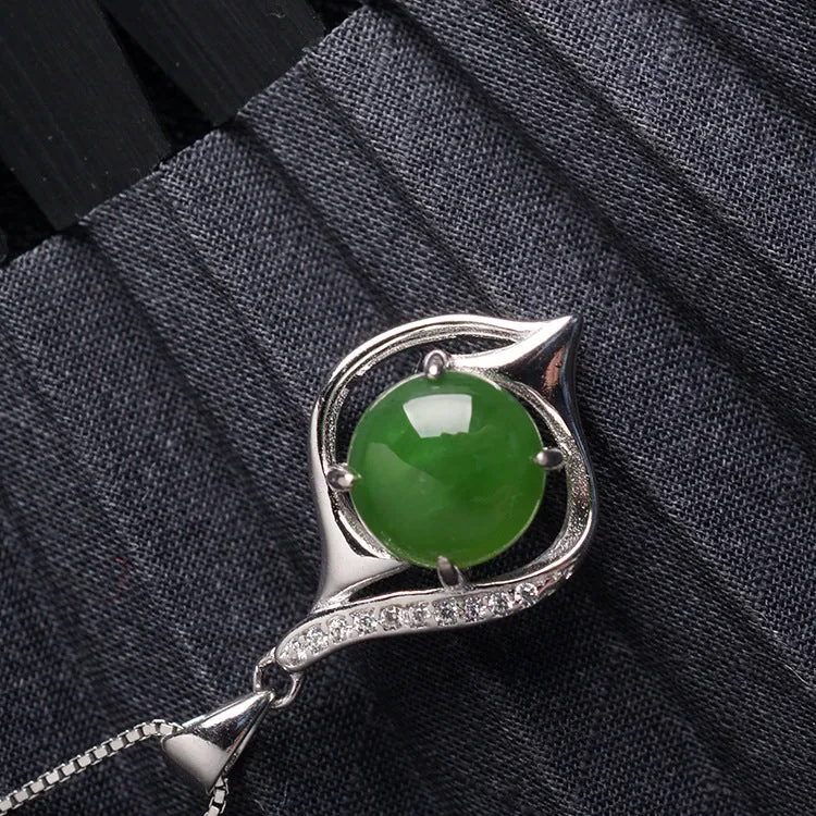 Natural Jade Pendant Nephrite Silver Zircon Pendant ZPT160