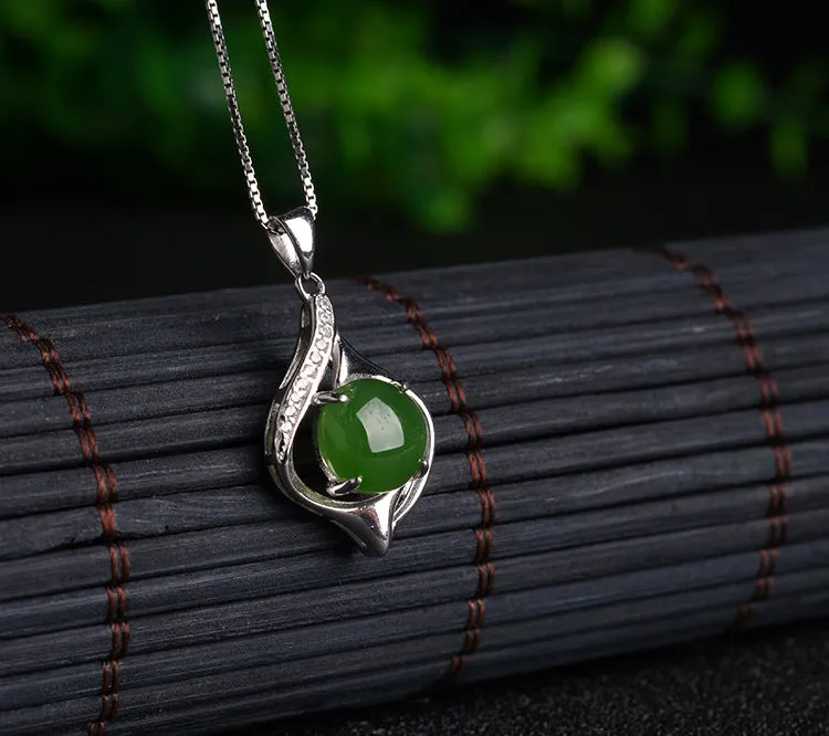 Natural Jade Pendant Nephrite Silver Zircon Pendant ZPT160