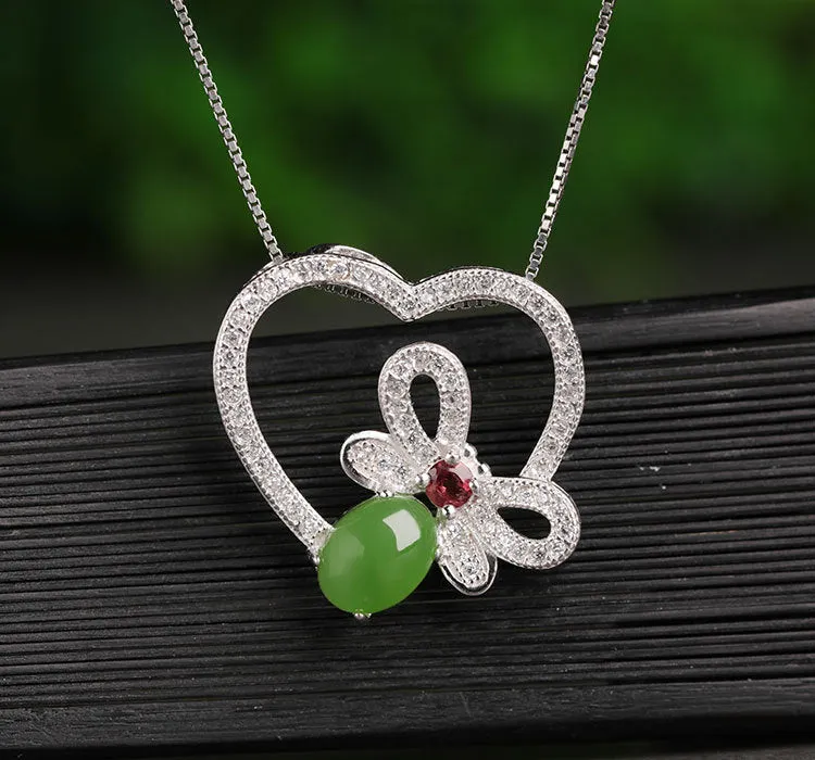 Natural Jade Pendant Nephrite Silver Zircon Pendant ZPT162