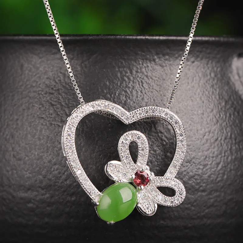 Natural Jade Pendant Nephrite Silver Zircon Pendant ZPT162