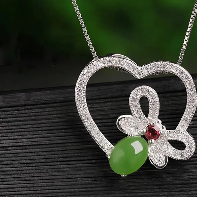 Natural Jade Pendant Nephrite Silver Zircon Pendant ZPT162