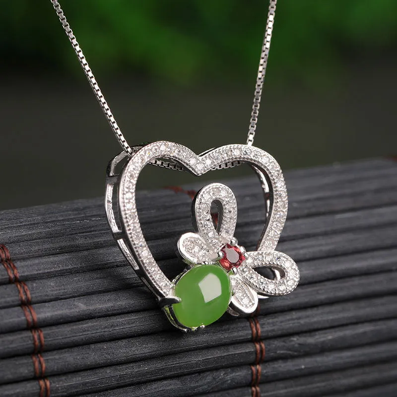 Natural Jade Pendant Nephrite Silver Zircon Pendant ZPT162