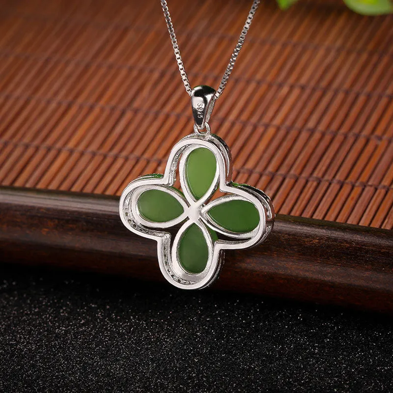 Natural Jade Pendant Nephrite Silver Zircon Pendant ZPT203