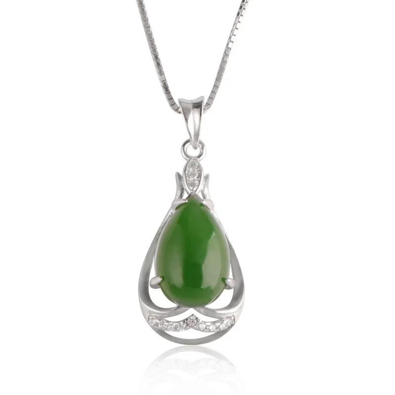 Natural Jade Pendant Nephrite Silver Zircon Pendant ZPT213