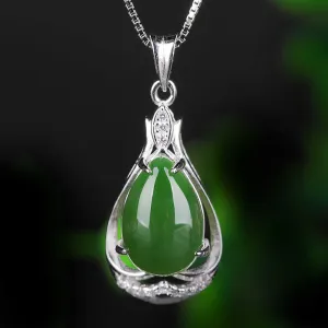 Natural Jade Pendant Nephrite Silver Zircon Pendant ZPT213