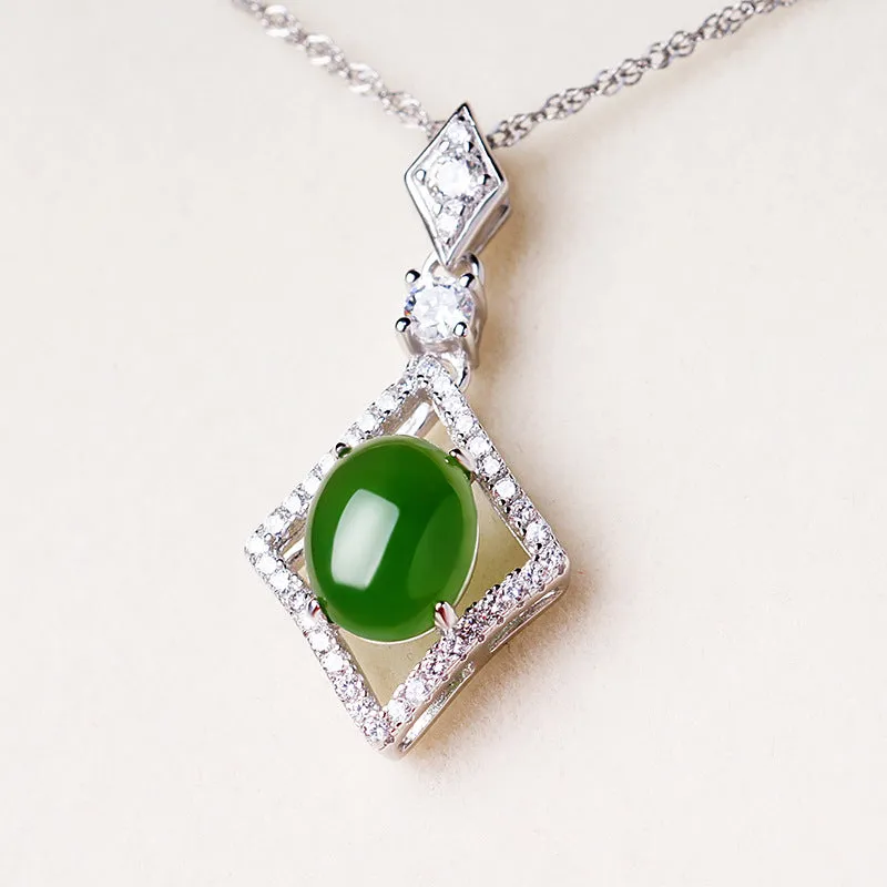 Natural Jade Pendant Nephrite Silver Zircon Pendant ZPT236