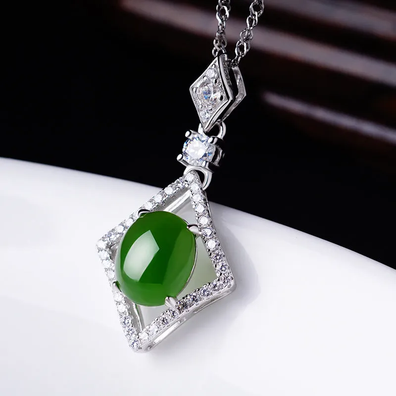 Natural Jade Pendant Nephrite Silver Zircon Pendant ZPT236