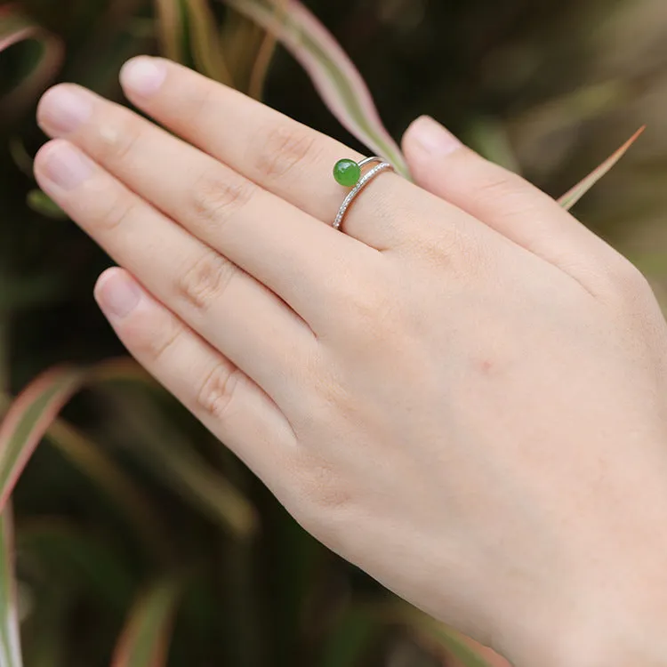 Natural Jade Ring Nephrite Silver Zircon Adjustable Ring ZNRG139