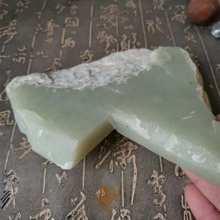 Natural Kunlun Jade Rough Nephrite Raw (483g, 13X8X1.5cm)