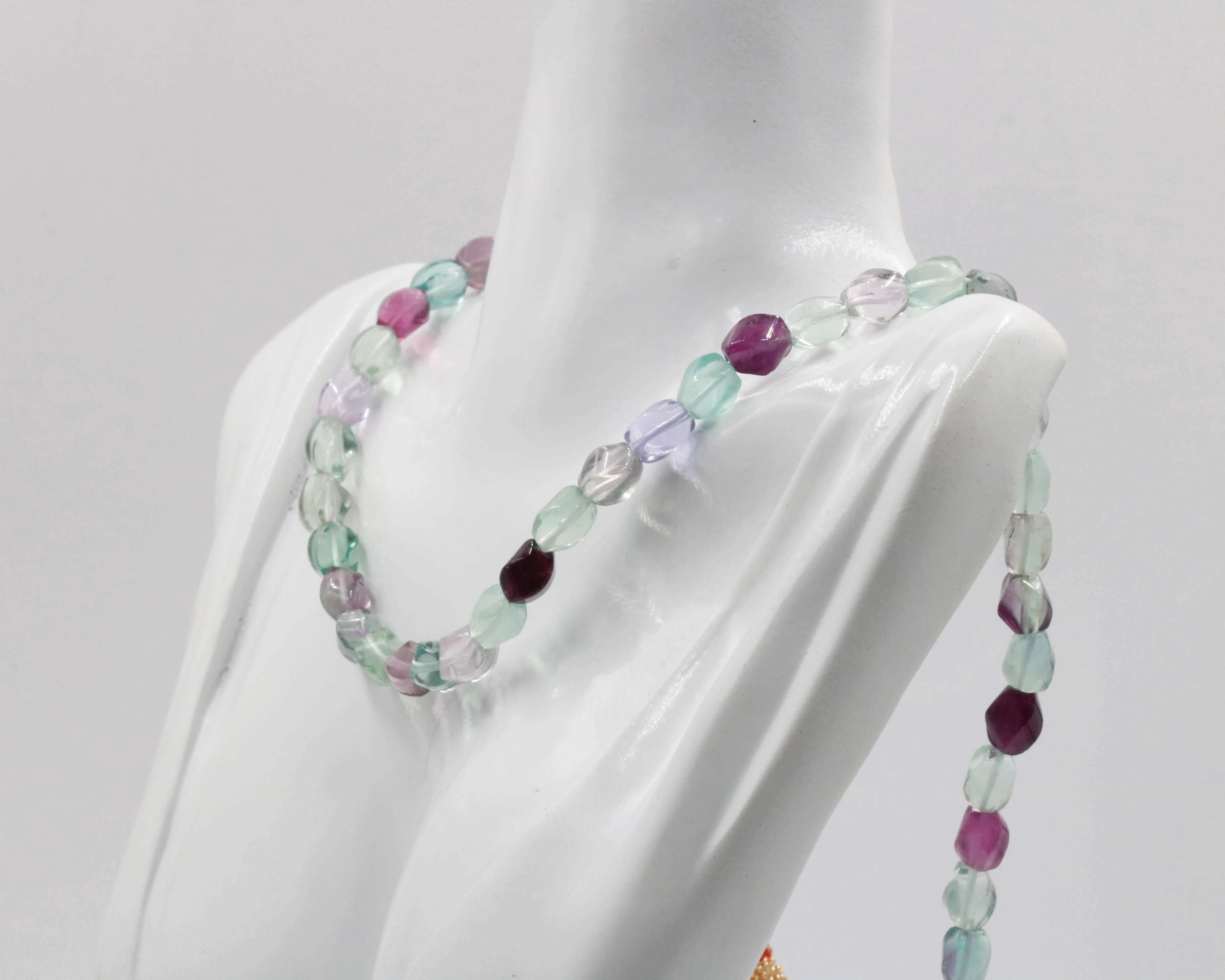 Natural Multi Color Fluorite Necklace Fluorite Beads Necklace Sarafa Indian Necklace Green and Purple Beaded Gemstone Necklace SKU 6142785