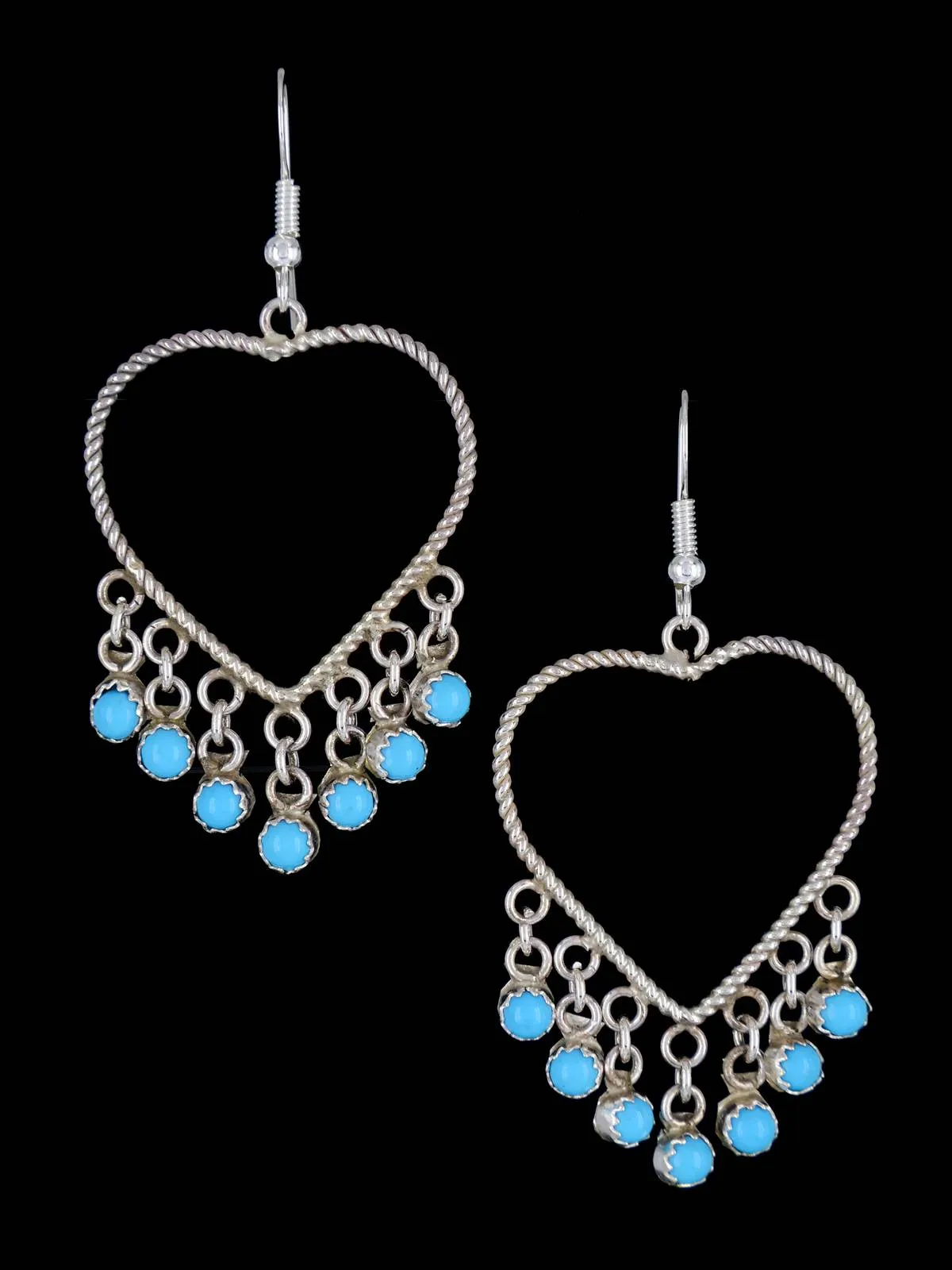 Navajo Turquoise Sterling Silver Chandelier Dangle Earrings