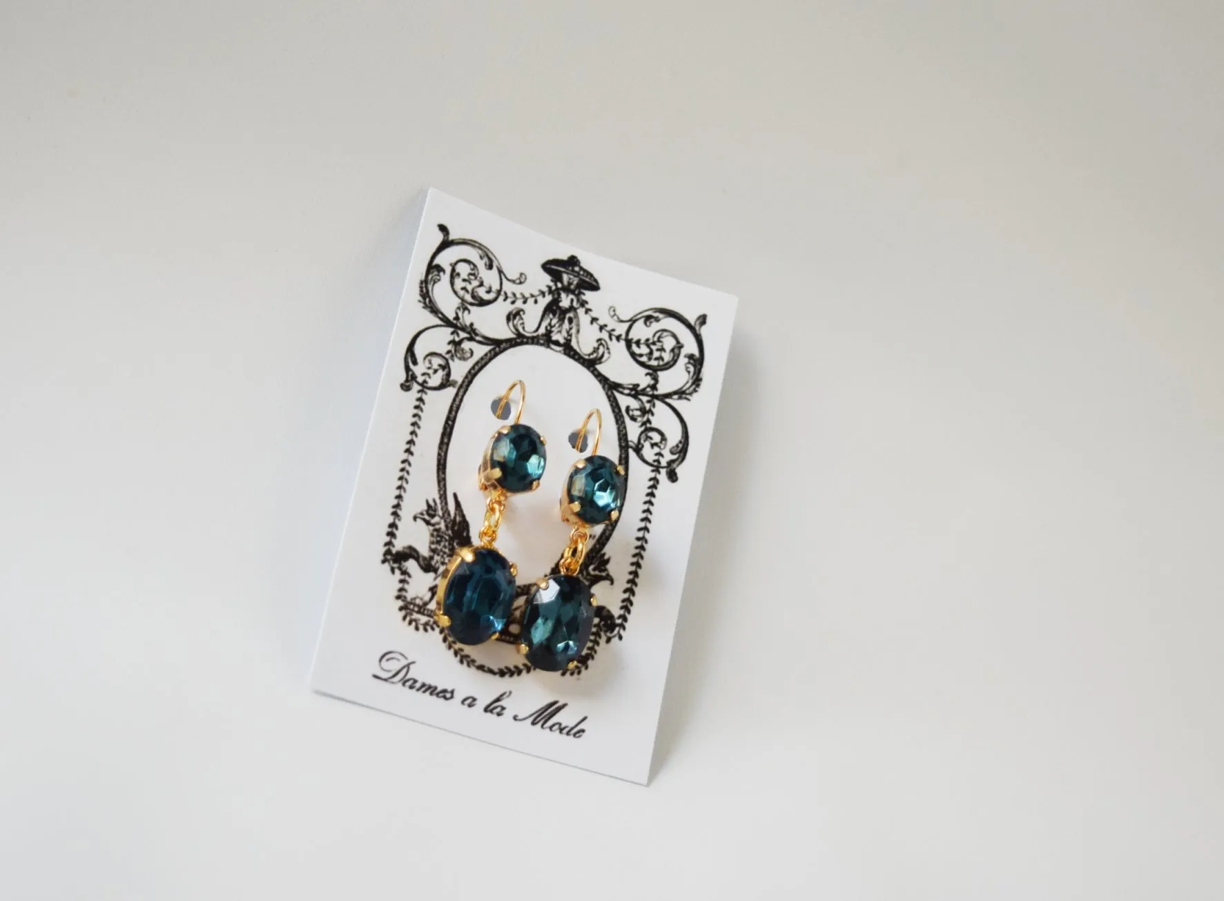 Navy Blue Crystal 2-stone earrings