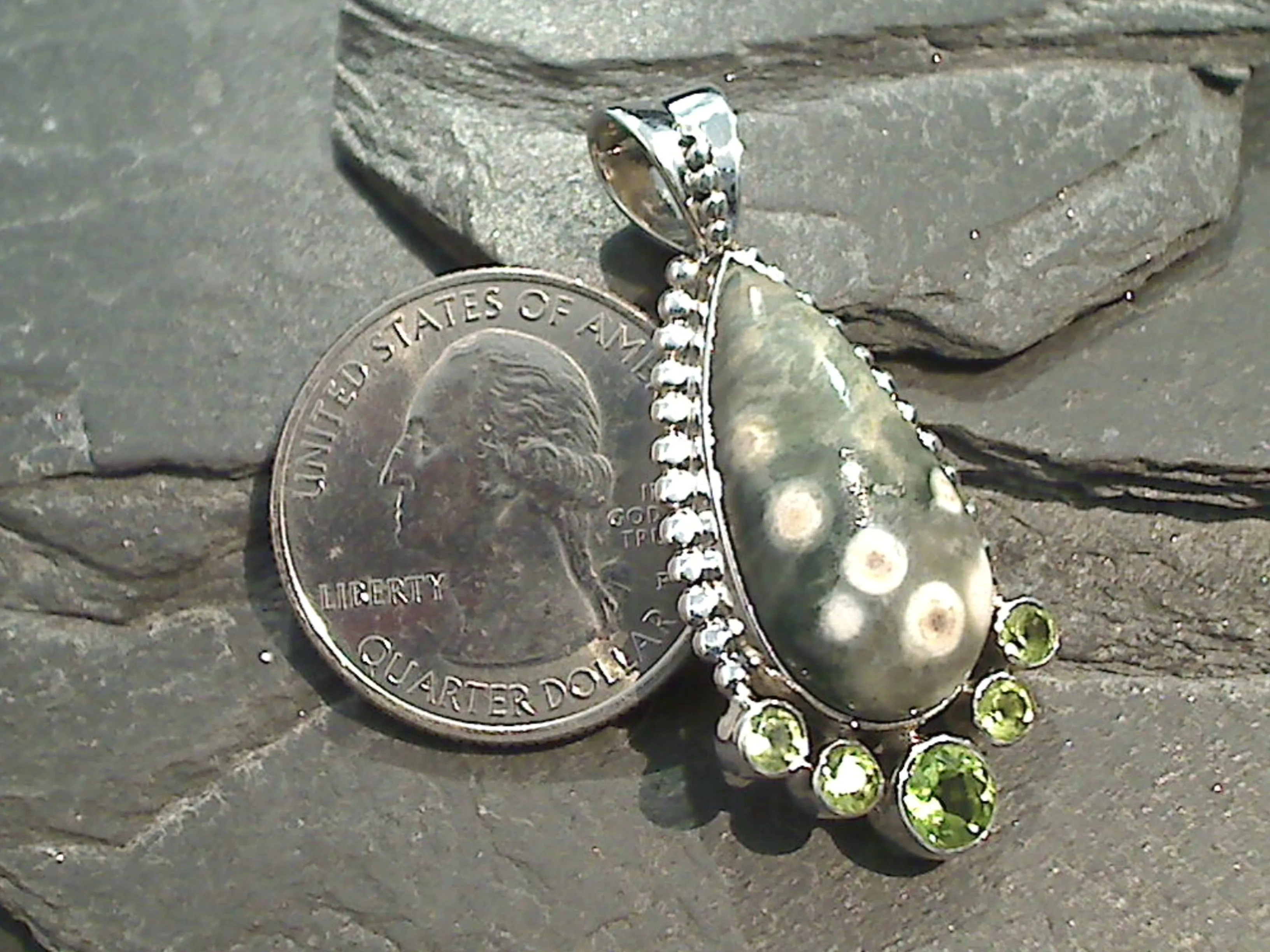 Ocean Jasper, Peridot, Sterling Silver Pendant