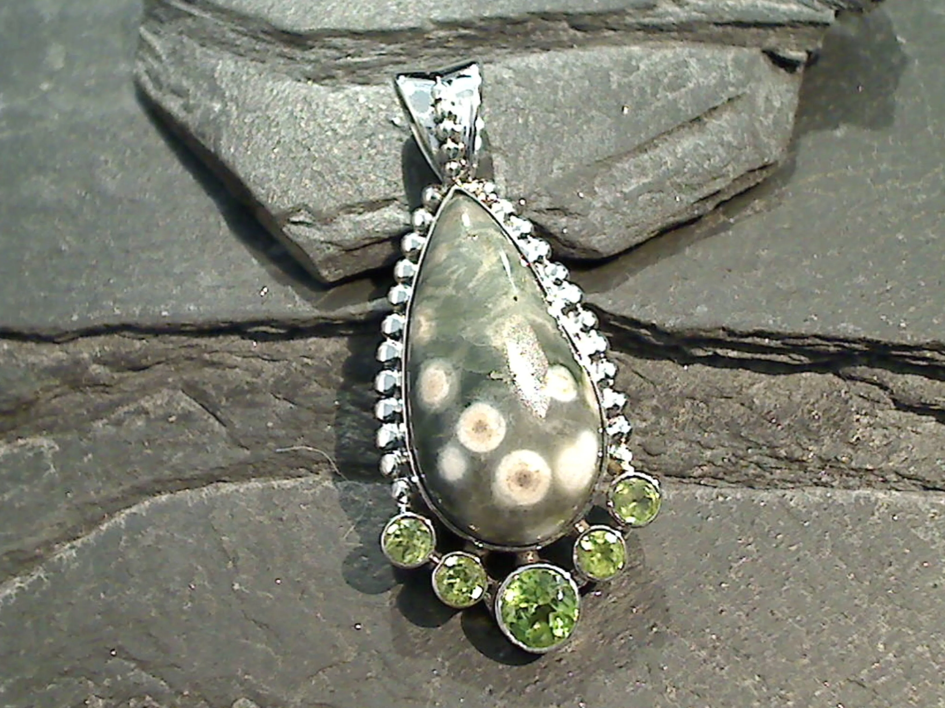 Ocean Jasper, Peridot, Sterling Silver Pendant