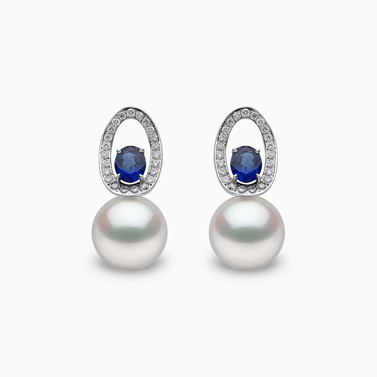 Ophelia 18K Gold South Sea Pearl Oval Cut Sapphire Diamond Earrings