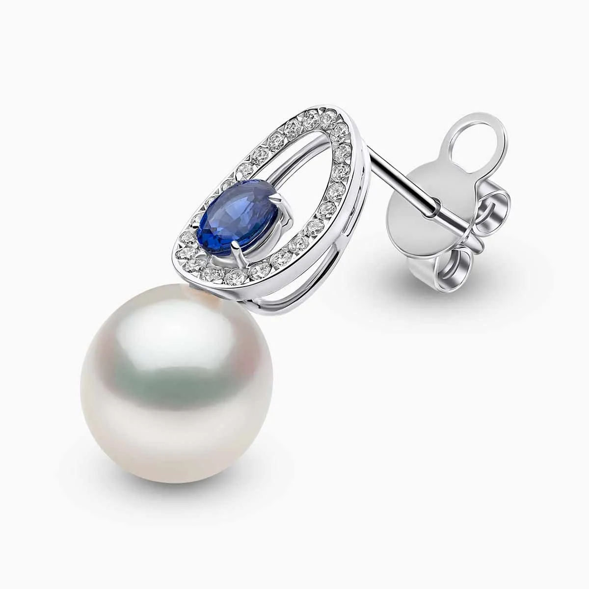 Ophelia 18K Gold South Sea Pearl Oval Cut Sapphire Diamond Earrings