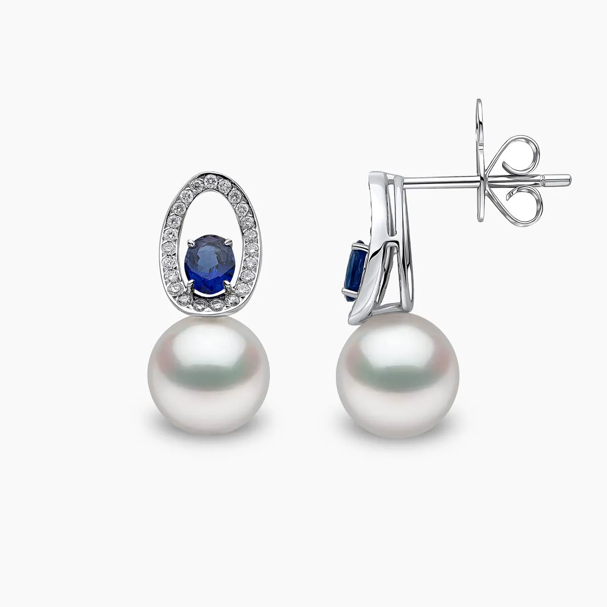 Ophelia 18K Gold South Sea Pearl Oval Cut Sapphire Diamond Earrings