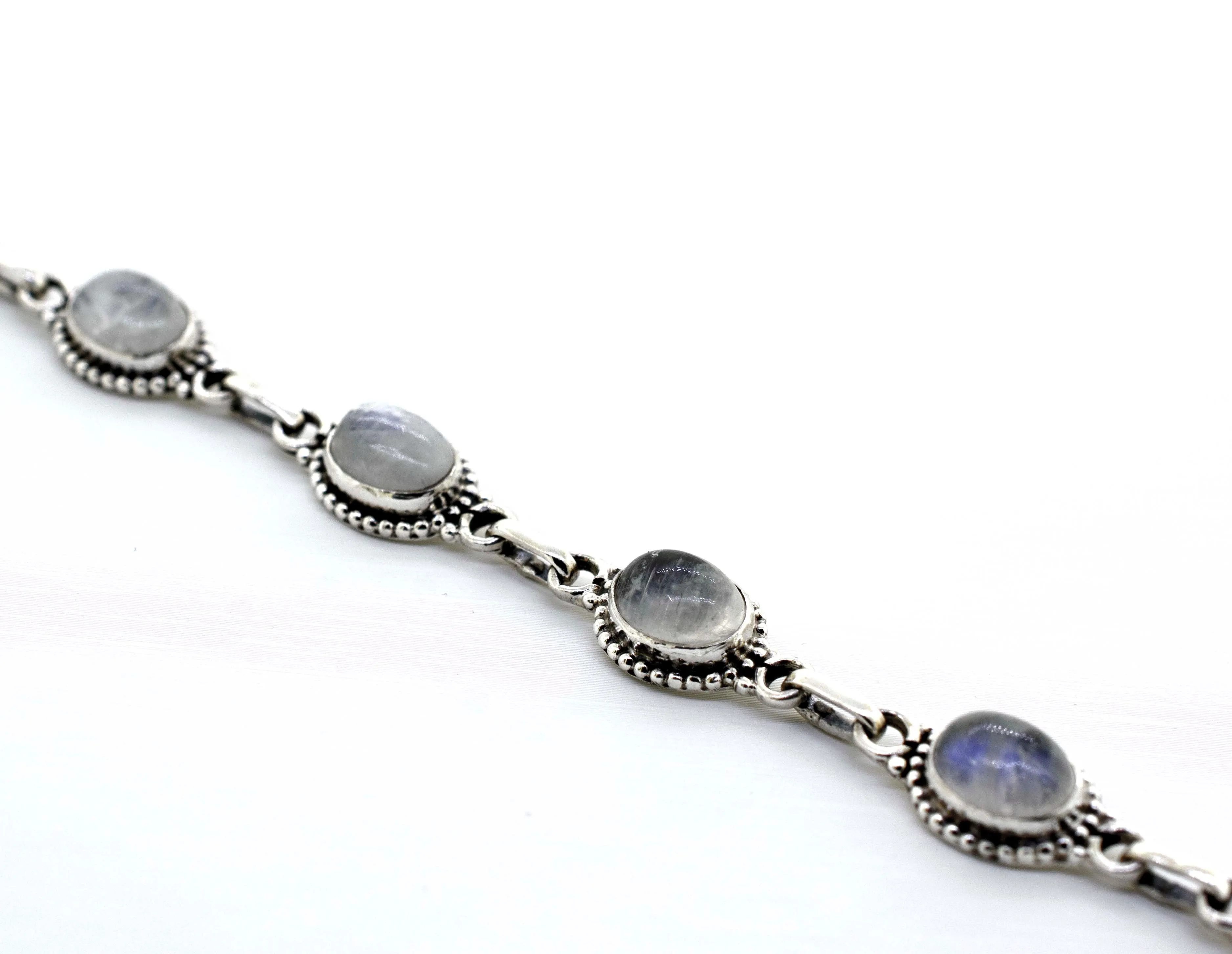 Oval Gemstone Bracelet With Ball Border