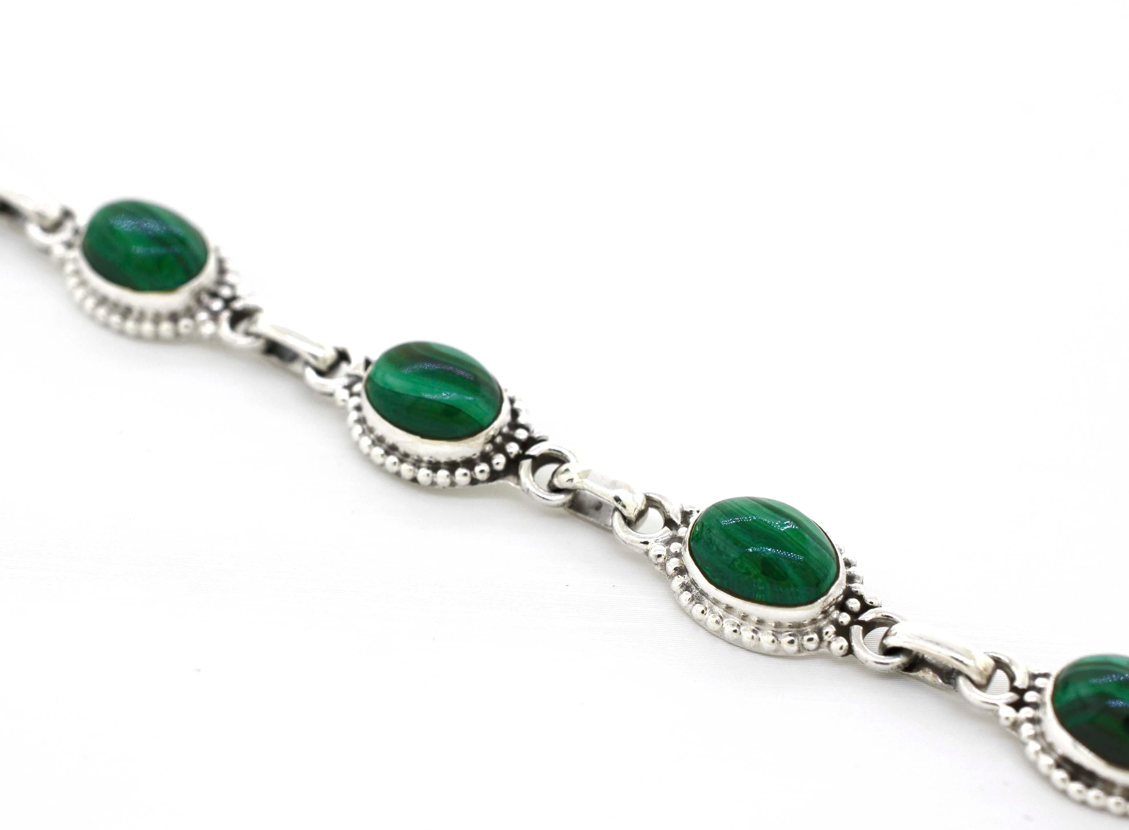 Oval Gemstone Bracelet With Ball Border