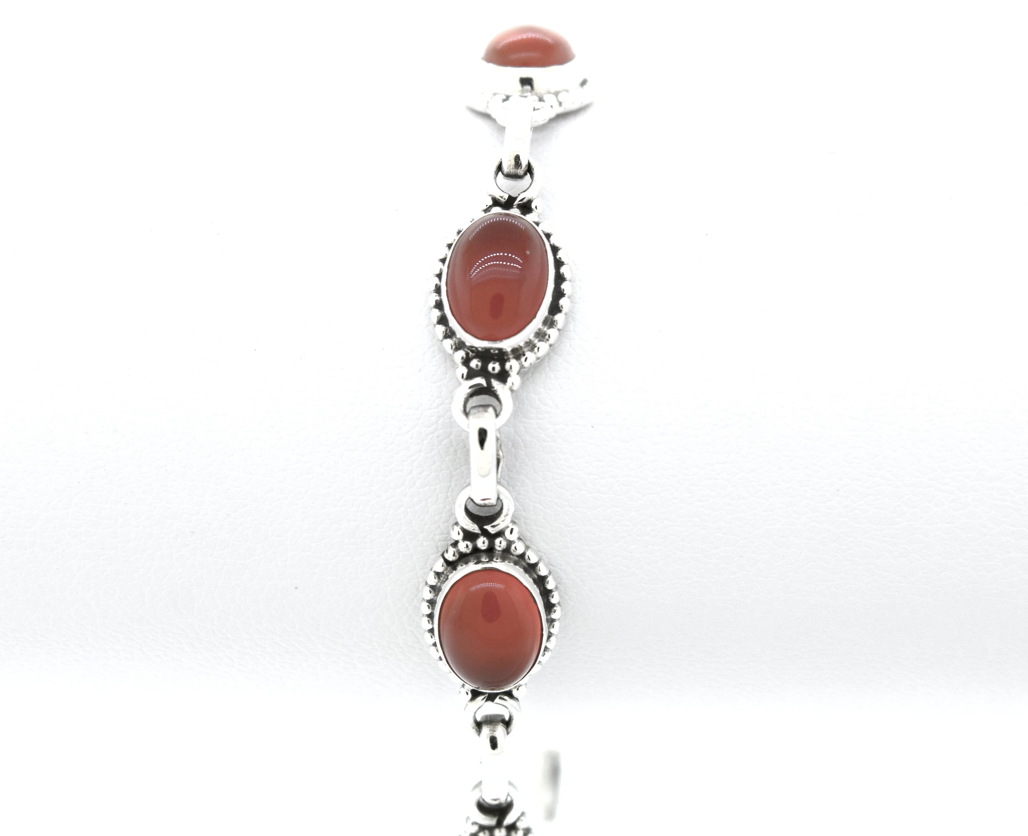 Oval Gemstone Bracelet With Ball Border