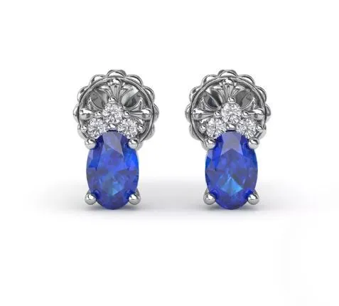 Oval Sapphire and Diamond Stud Earrings