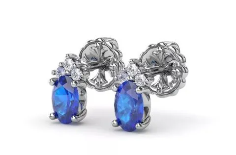 Oval Sapphire and Diamond Stud Earrings