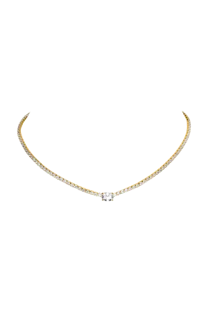 Oval Tennis Necklace 14K Gold Plated