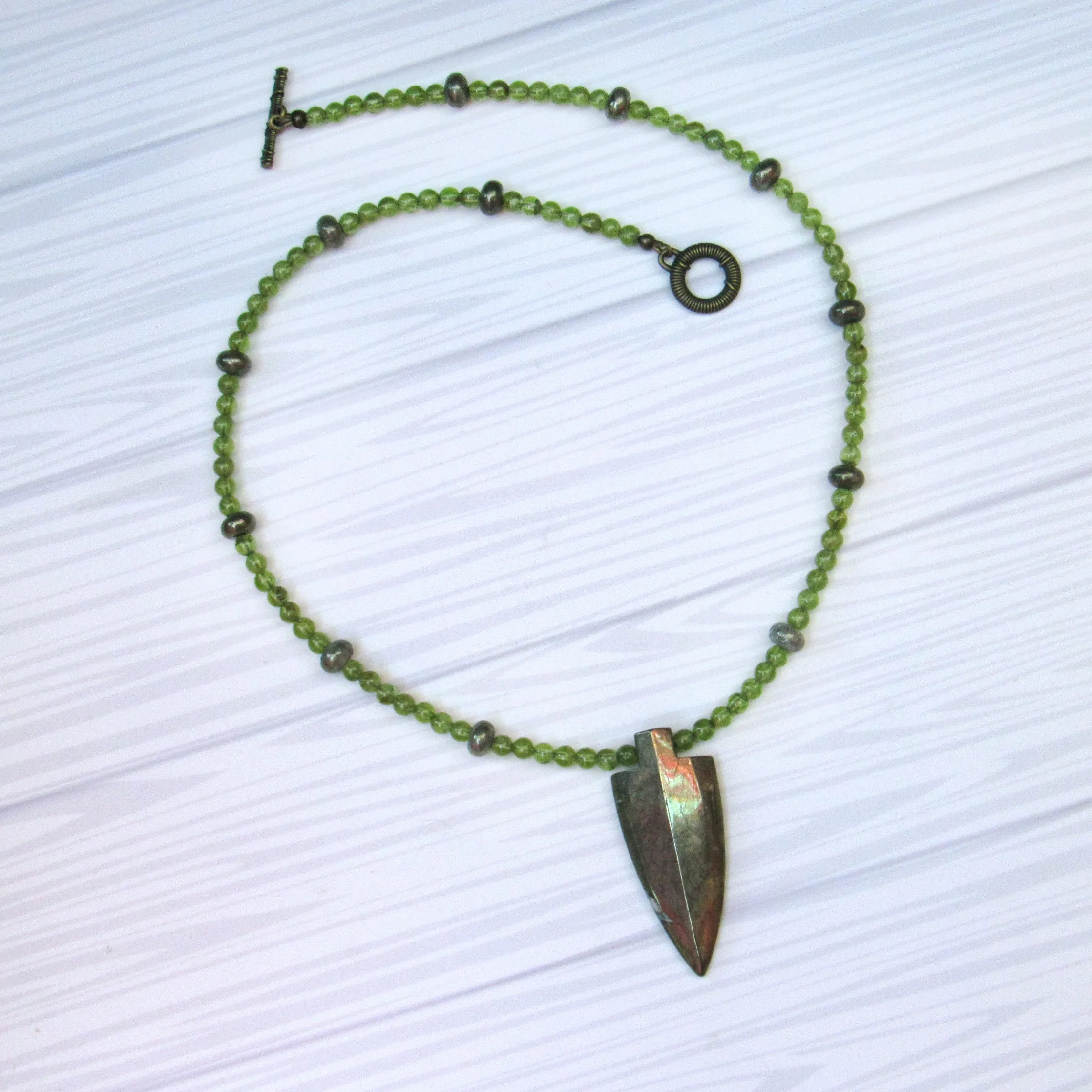 Peridot and Pyrite Arrowhead Necklace