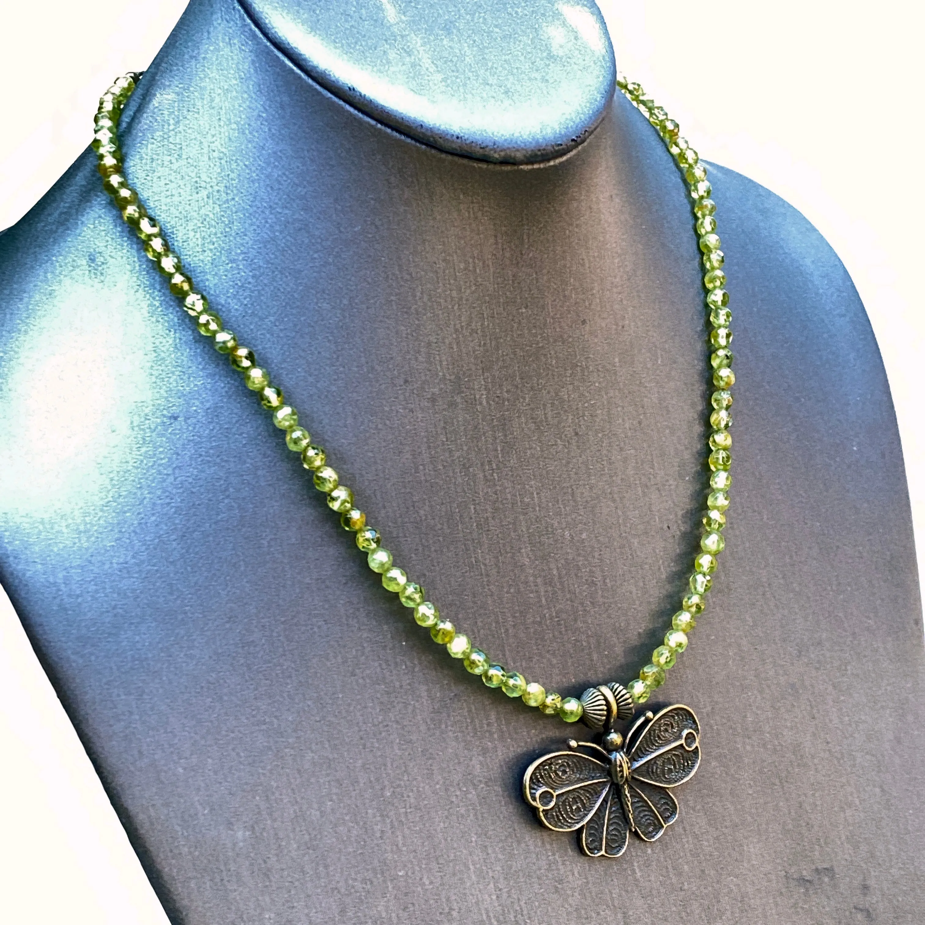 Peridot gemstone and Brass Butterfly Necklace