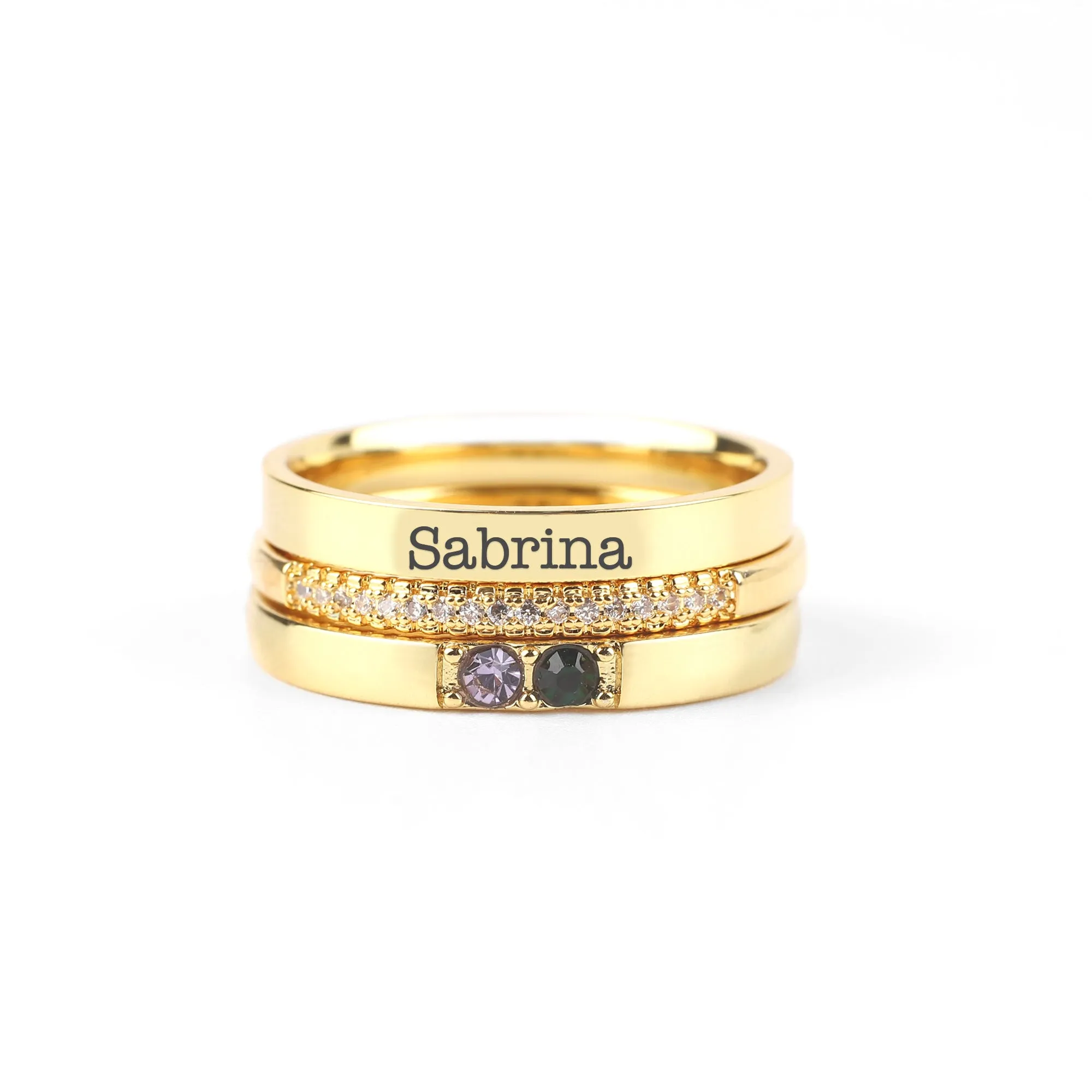 Personalized Birthstones Stacking Name Rings