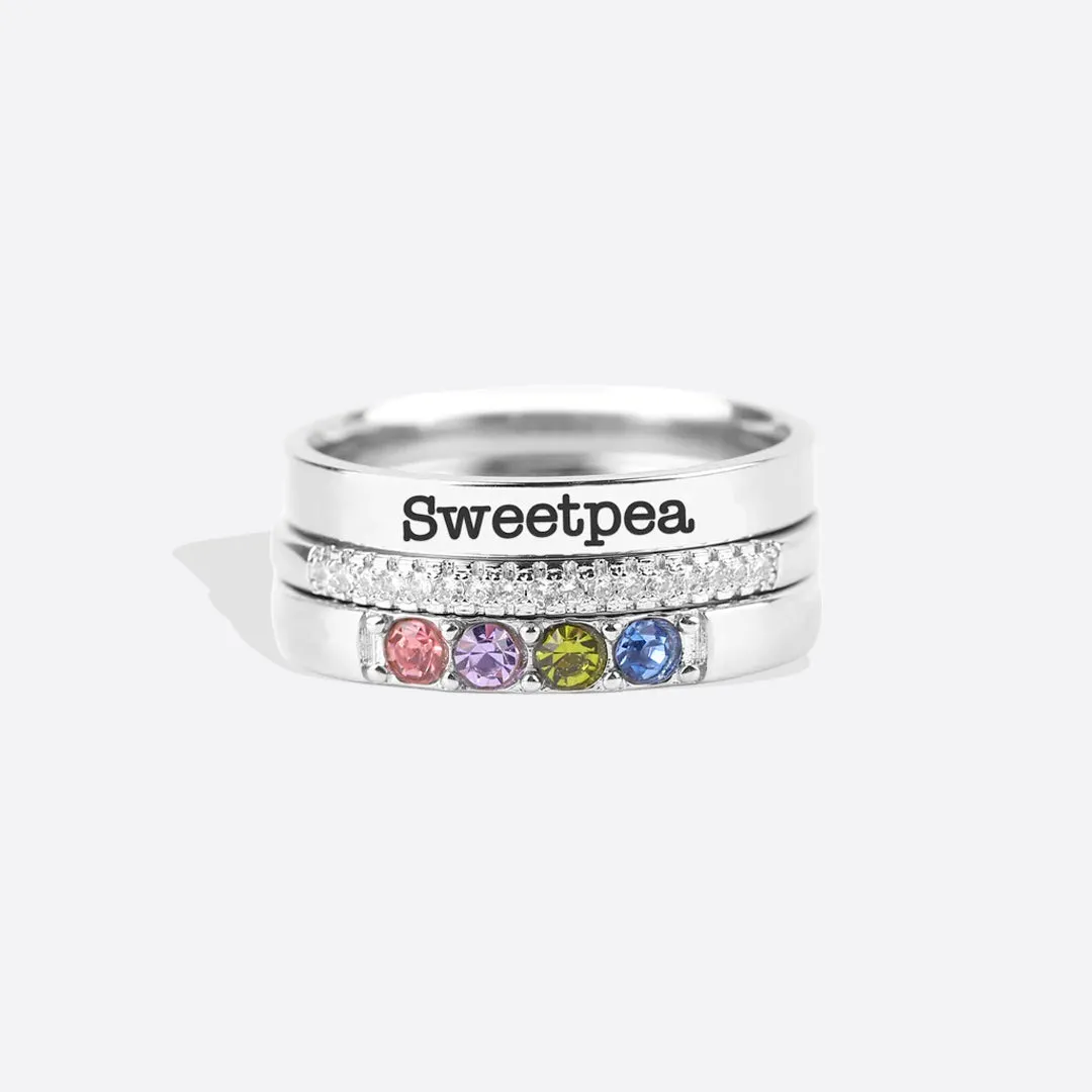 Personalized Birthstones Stacking Name Rings