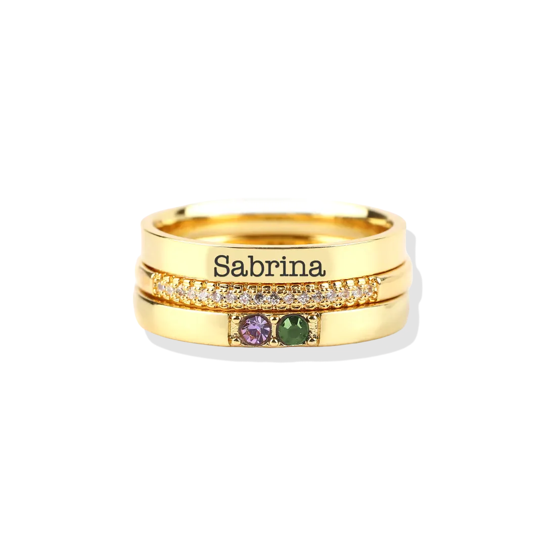 Personalized Birthstones Stacking Name Rings