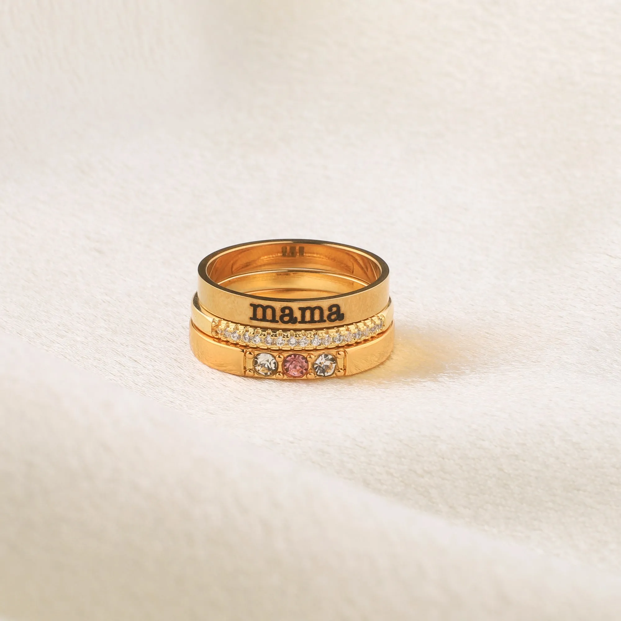 Personalized Birthstones Stacking Name Rings