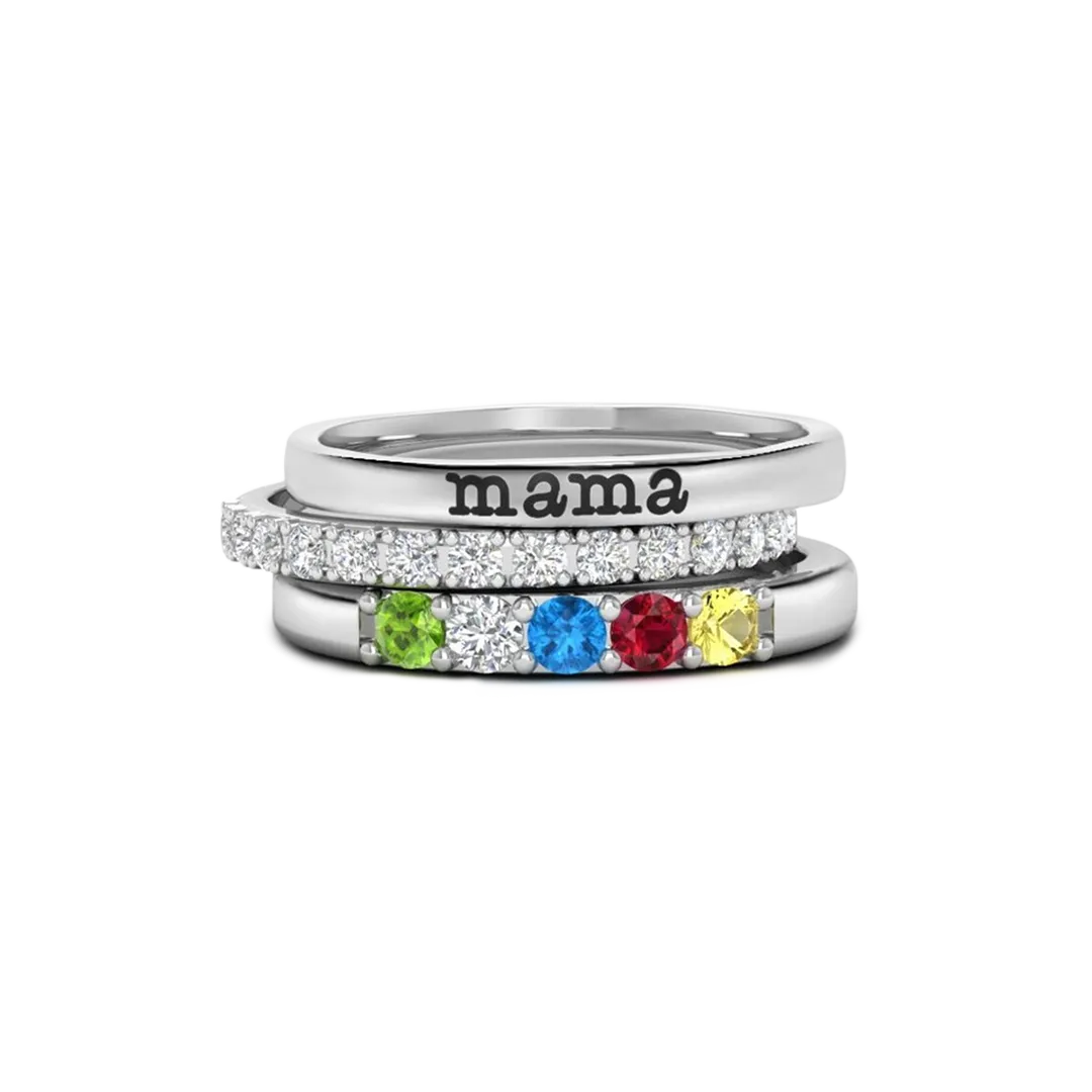 Personalized Birthstones Stacking Name Rings