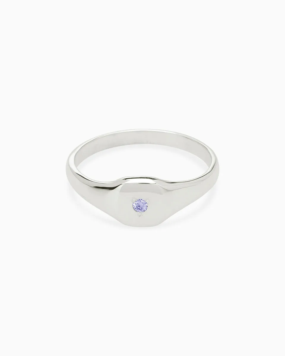 Petite Square Birthstone Signet | Silver