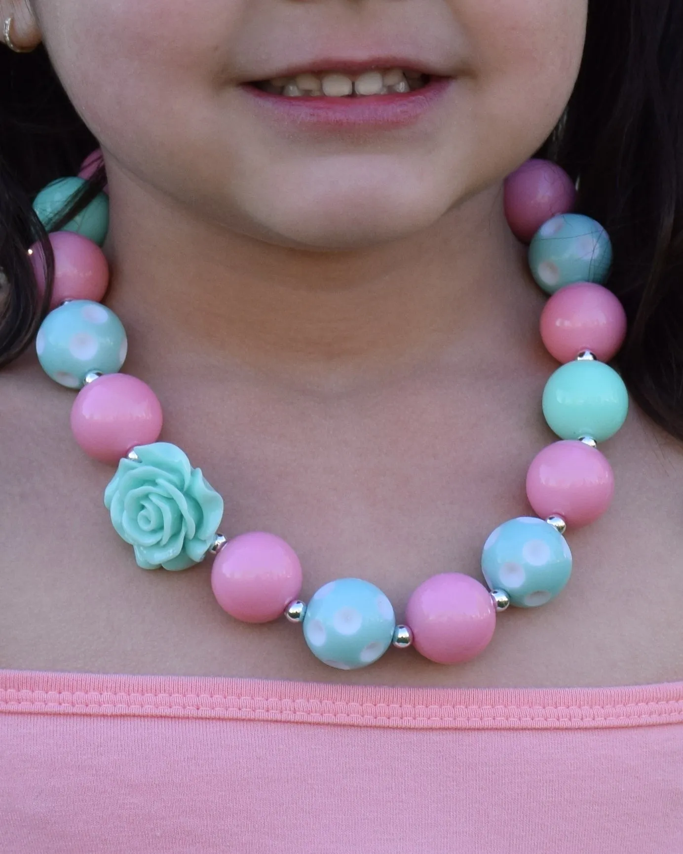 Pink and Mint Chunky Necklace