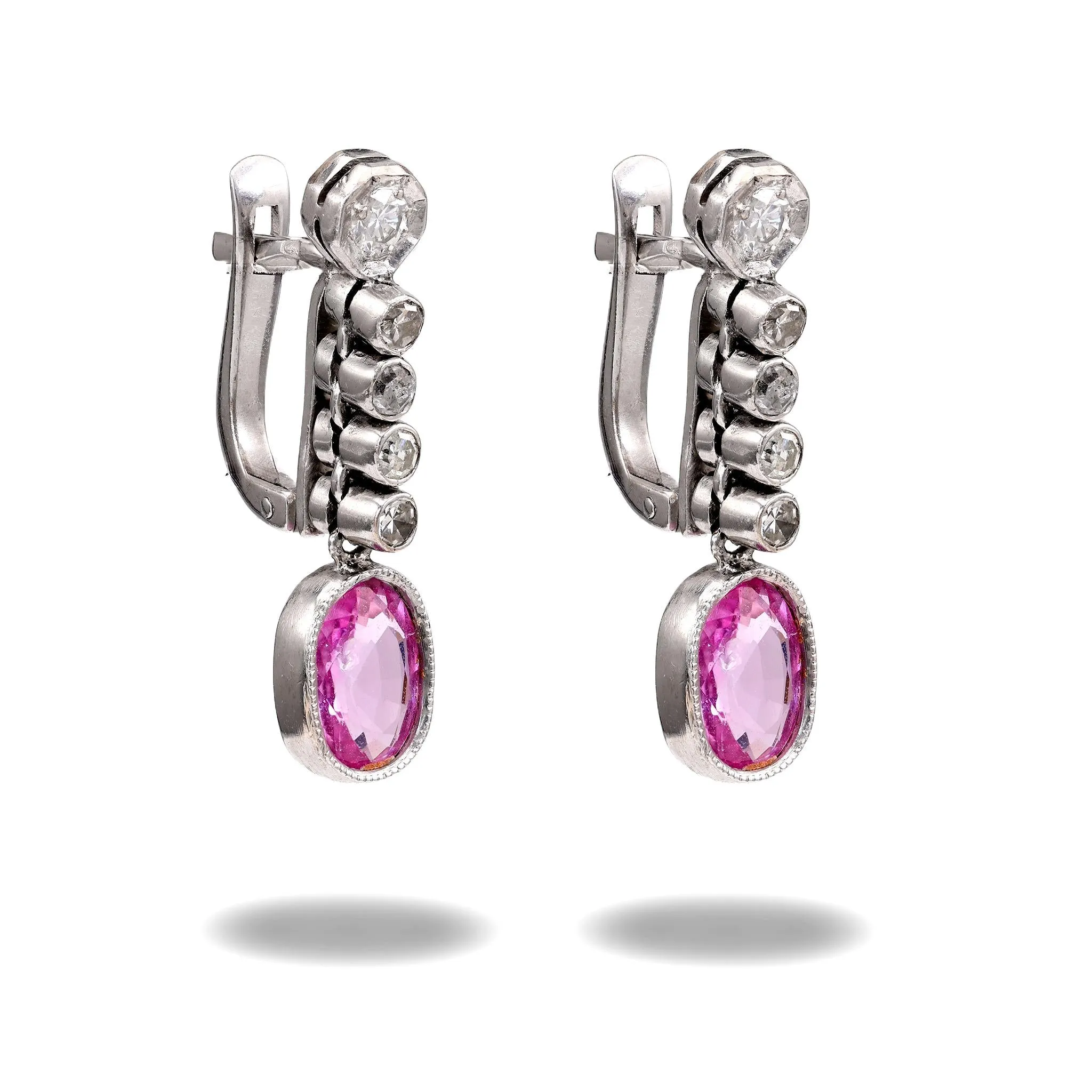 Pink Sapphire and Diamond Drop Earrings