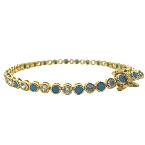 Plated Turquoise/Clear CZ Bezel Set Bracelet (BNG4655TQC)