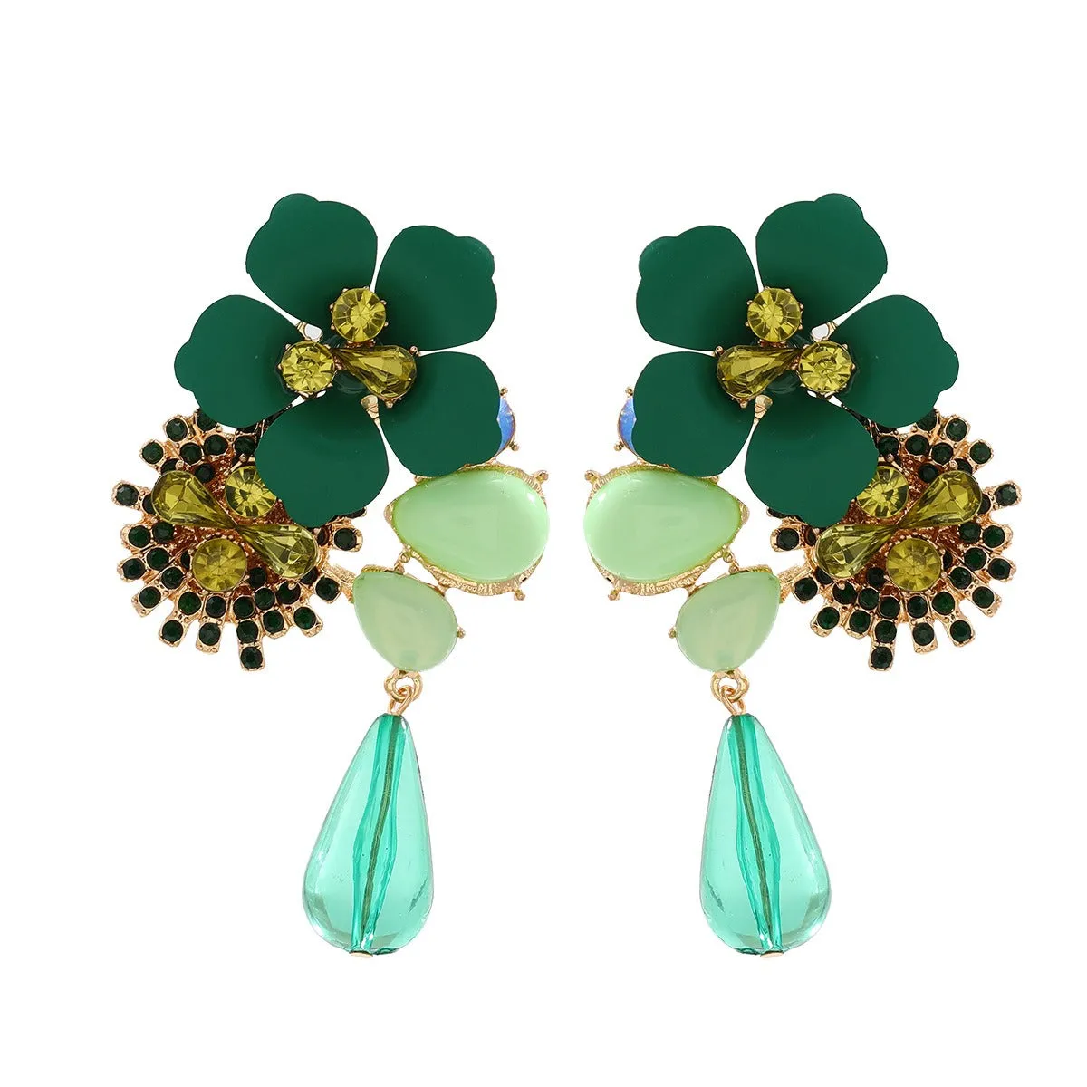 Pre Order:  Resin Flower Diamond Studded Retro Earrings