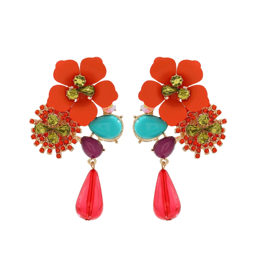 Pre Order:  Resin Flower Diamond Studded Retro Earrings