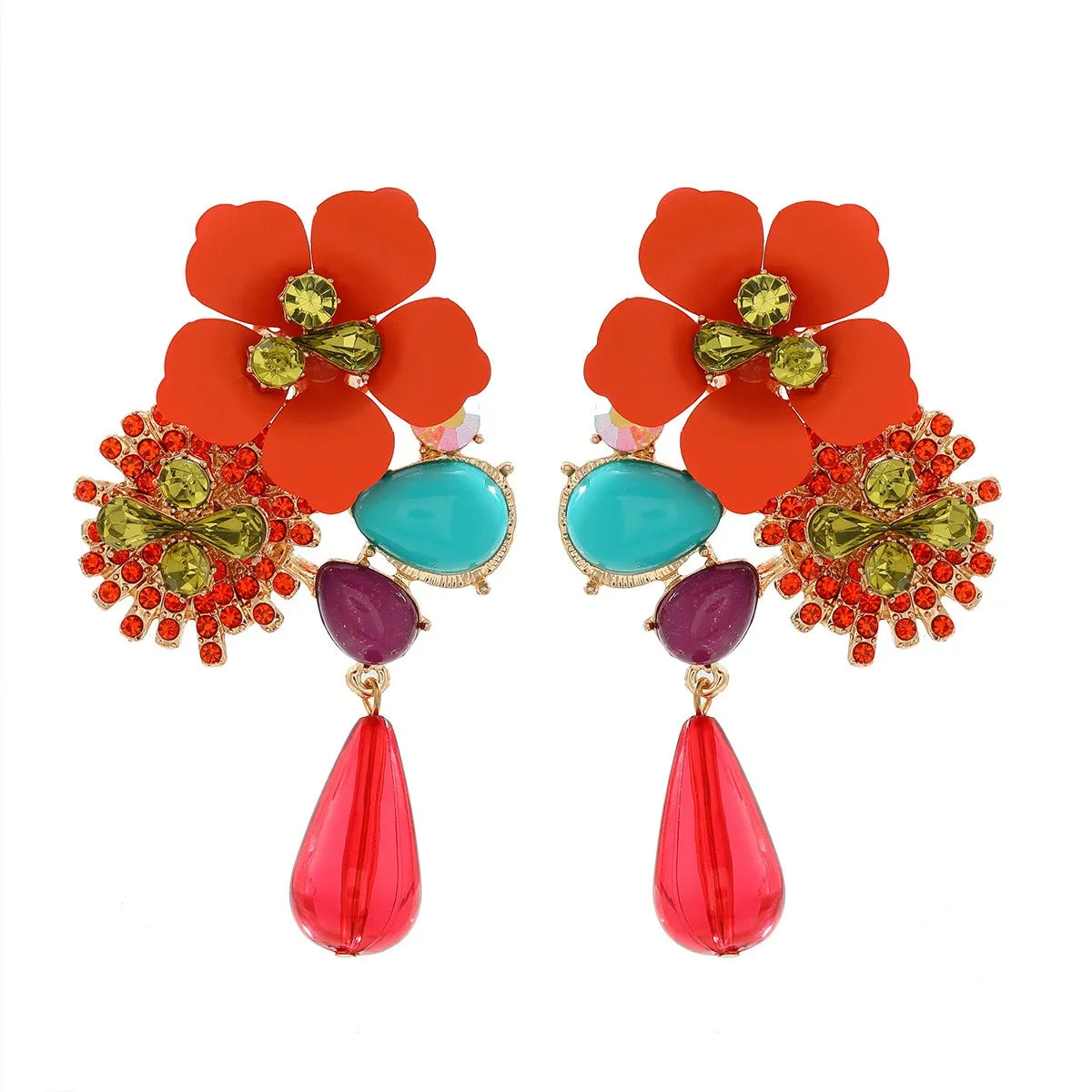 Pre Order:  Resin Flower Diamond Studded Retro Earrings