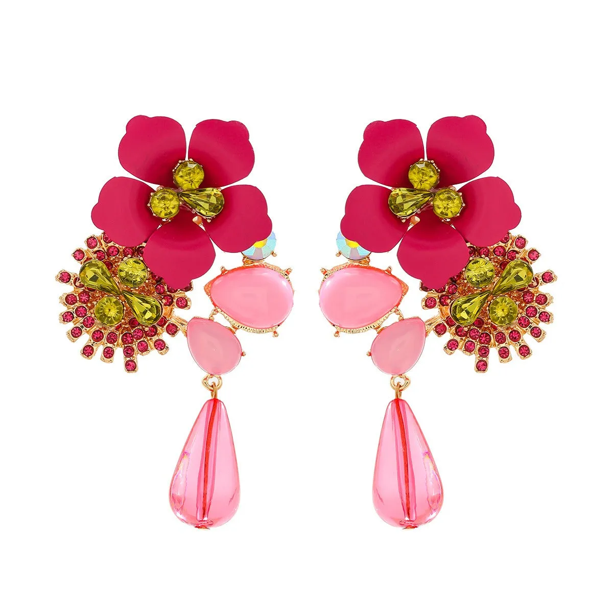 Pre Order:  Resin Flower Diamond Studded Retro Earrings