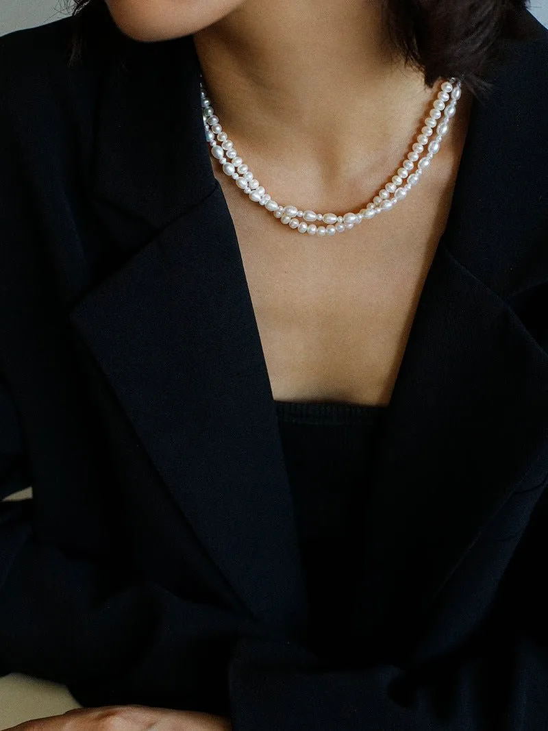 Pulldown Double-Layer Beaded Pearl Necklaces