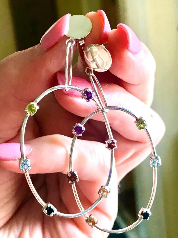 Rainbow Gemstone Drop Hoops