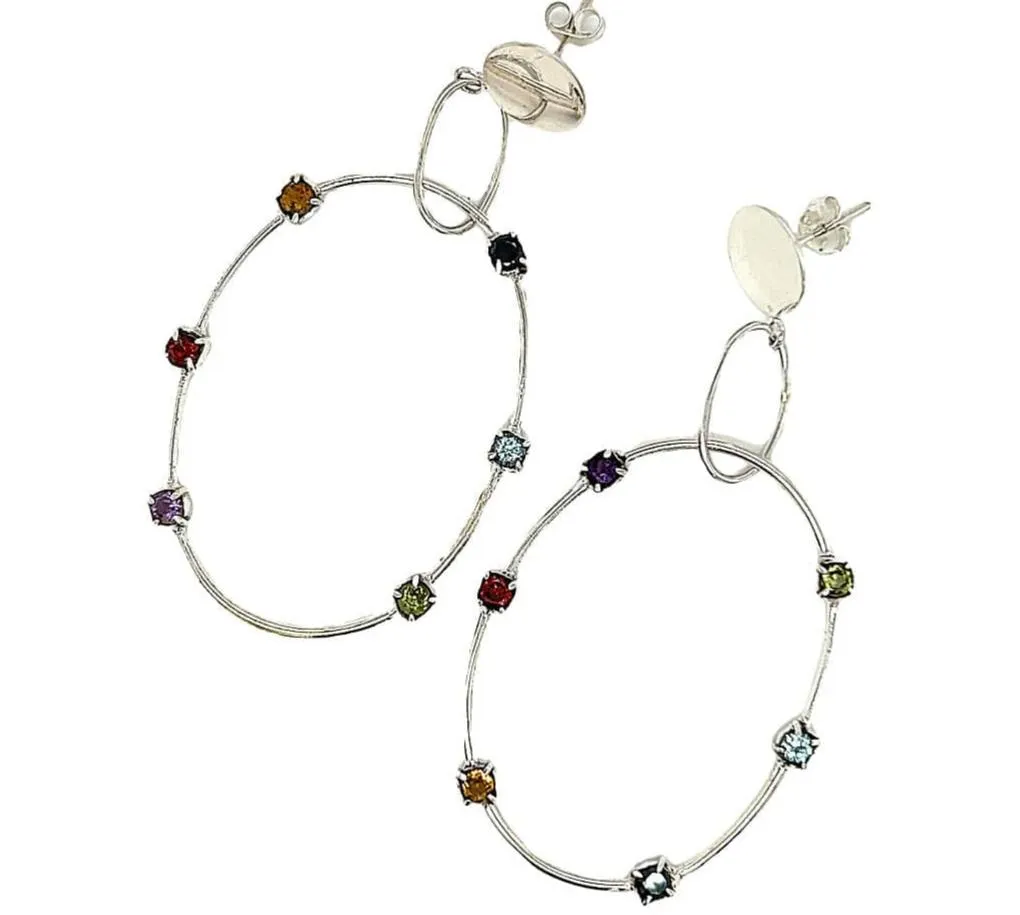 Rainbow Gemstone Drop Hoops