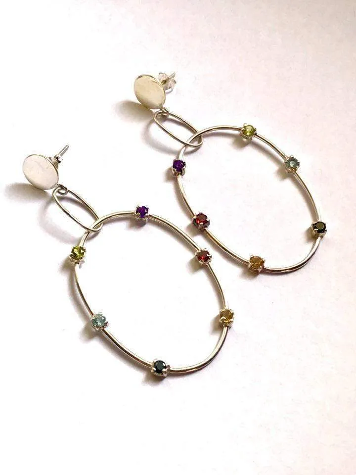 Rainbow Gemstone Drop Hoops