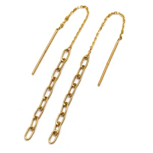 Real Gold Paper Clip Hanging Earring Link Thickness 2 MM 2694 E1828